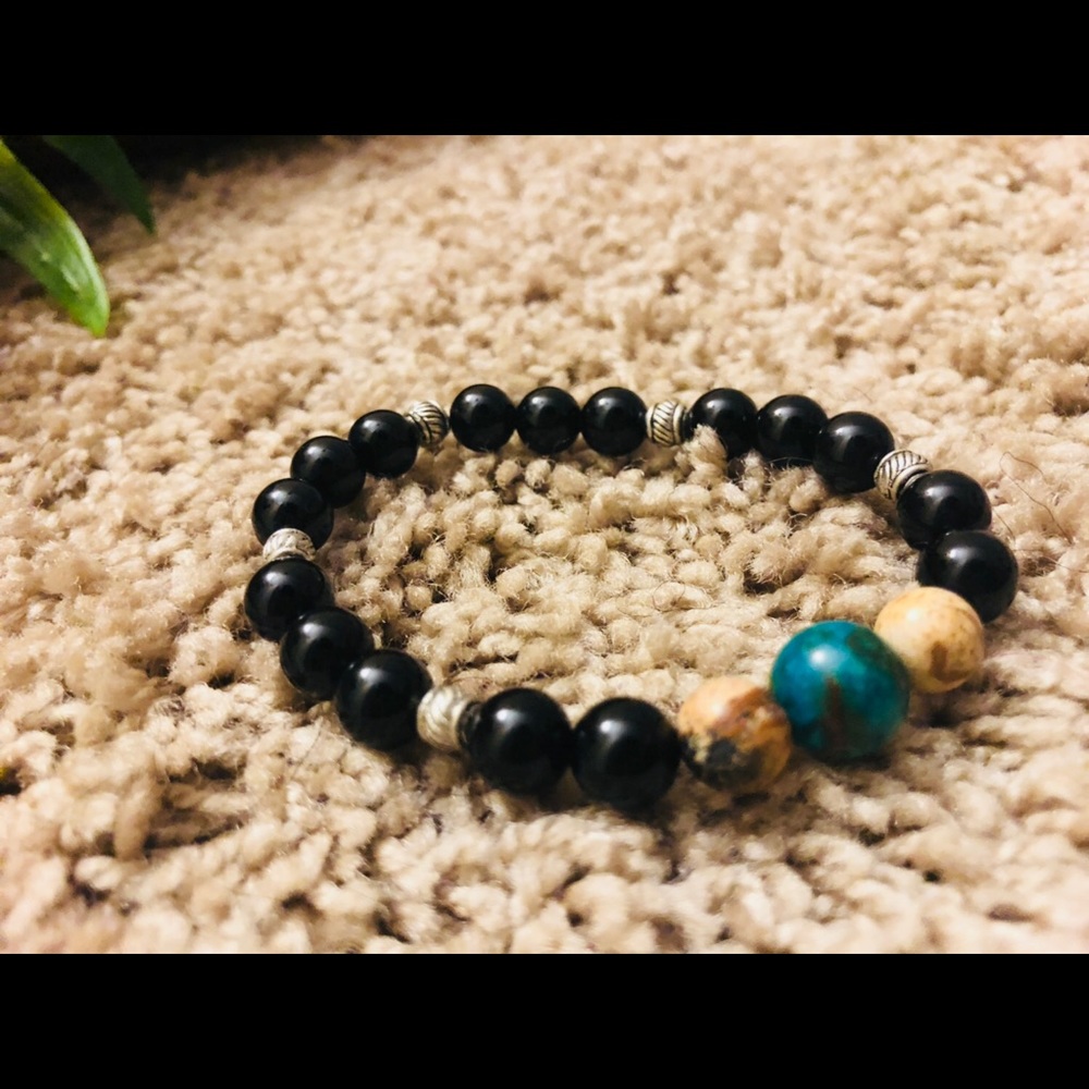 Handmade Onyx & Turquoise Beaded Bracelet